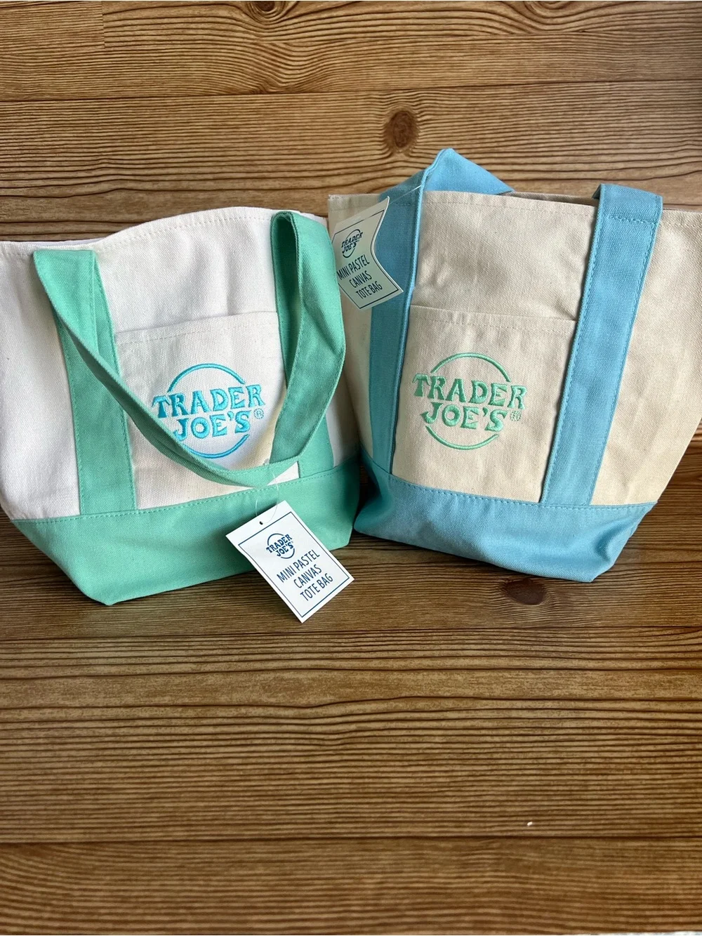 Trader Joe’s Mini Pastel Canvas Tote Bag Set Of 4 NWT Blue Green Pink Purple